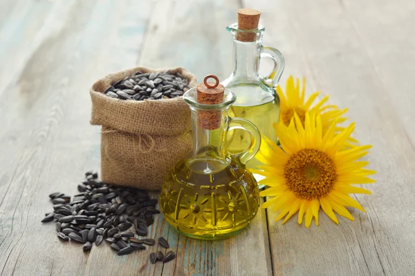 Sunflower oil in bottles — Stock Photo, Image