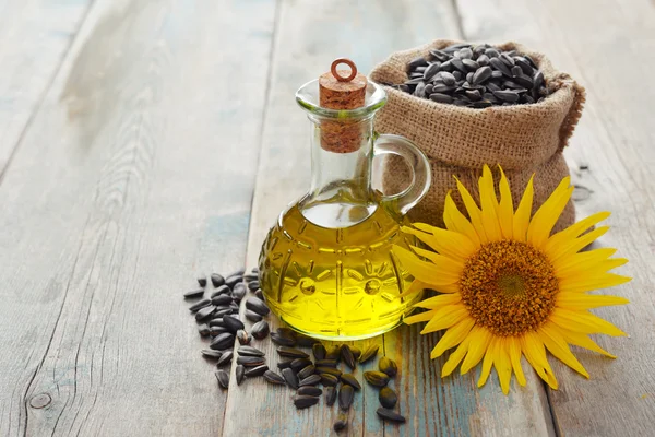 Sunflower oil in bottles — Stock Photo, Image