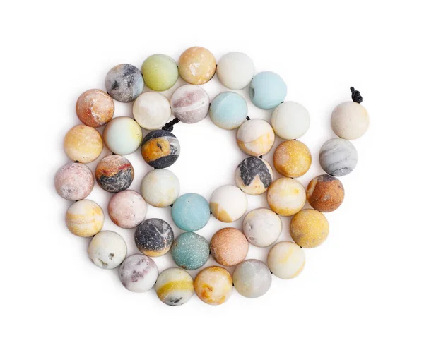 Colorful Amazonite Stone Beads Isolated White Background Top View Clipping — Stock Photo, Image