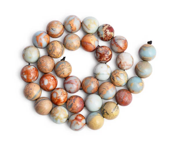 Colorful Jasper Stone Beads Isolated White Background Top View Clipping — Stock Photo, Image