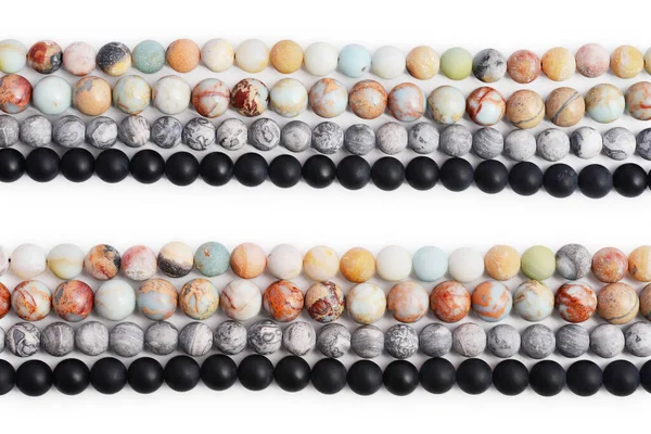 Amazonite Jasper Agate Onyx Stone Beads Isolated White Background Clipping — Stock Photo, Image