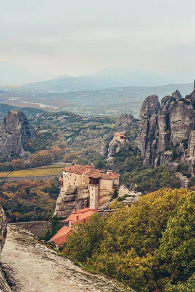 Klasztory Meteorów Grecja Kalambaka Lista Światowego Dziedzictwa Unesco Kolorowy Jesienny — Zdjęcie stockowe