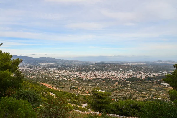 Ateny Zachmurzone Panorama Miasta Góry Hymettus Grecja — Zdjęcie stockowe