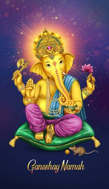 Tanrı Ganesh-yastığa-oturmuş-ev-dekorasyon-güzel-Lord-Ganesh posteri