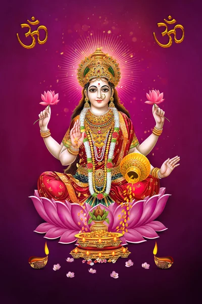 Indian God Laxmi Maa Red Background Wallpapes Diwali Pooja Poster — Stock Photo, Image