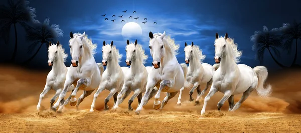 Seven Horses Running At Night Digitally Printed Wallpaper – DecorGlance