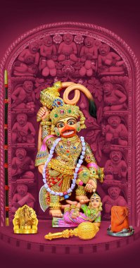 Hintli altın lordu Hanuman-Pembe Arkaplan Poster duvar kağıdı