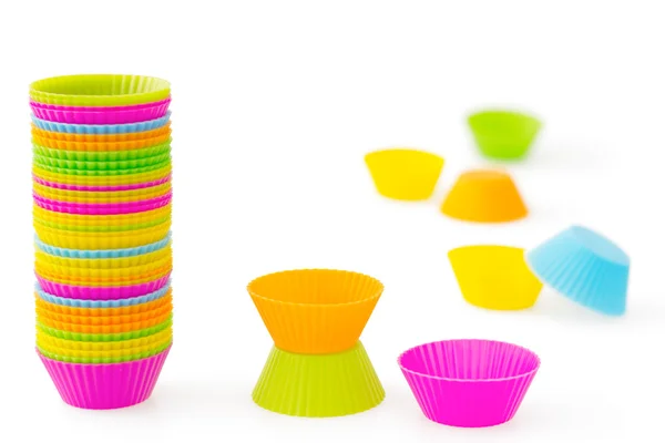 Roze, oranje, groene, blauwe en gele silicone bakken cups voor mu — Stockfoto