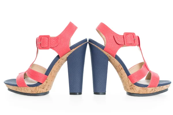 Pair of trendy navy blue and pink shoes, on white — Stock Photo, Image