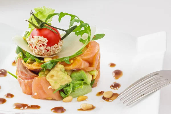 Smock salmon and avocado salad Royalty Free Stock Images