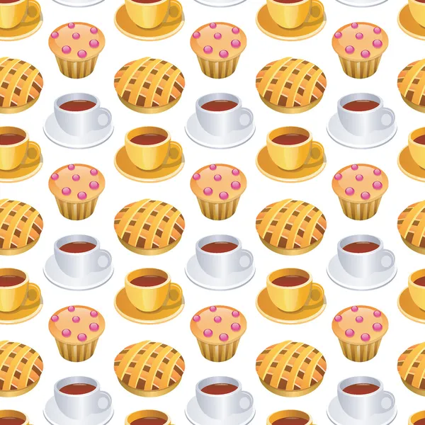 Tazas con café y pasteles vector patrón — Archivo Imágenes Vectoriales