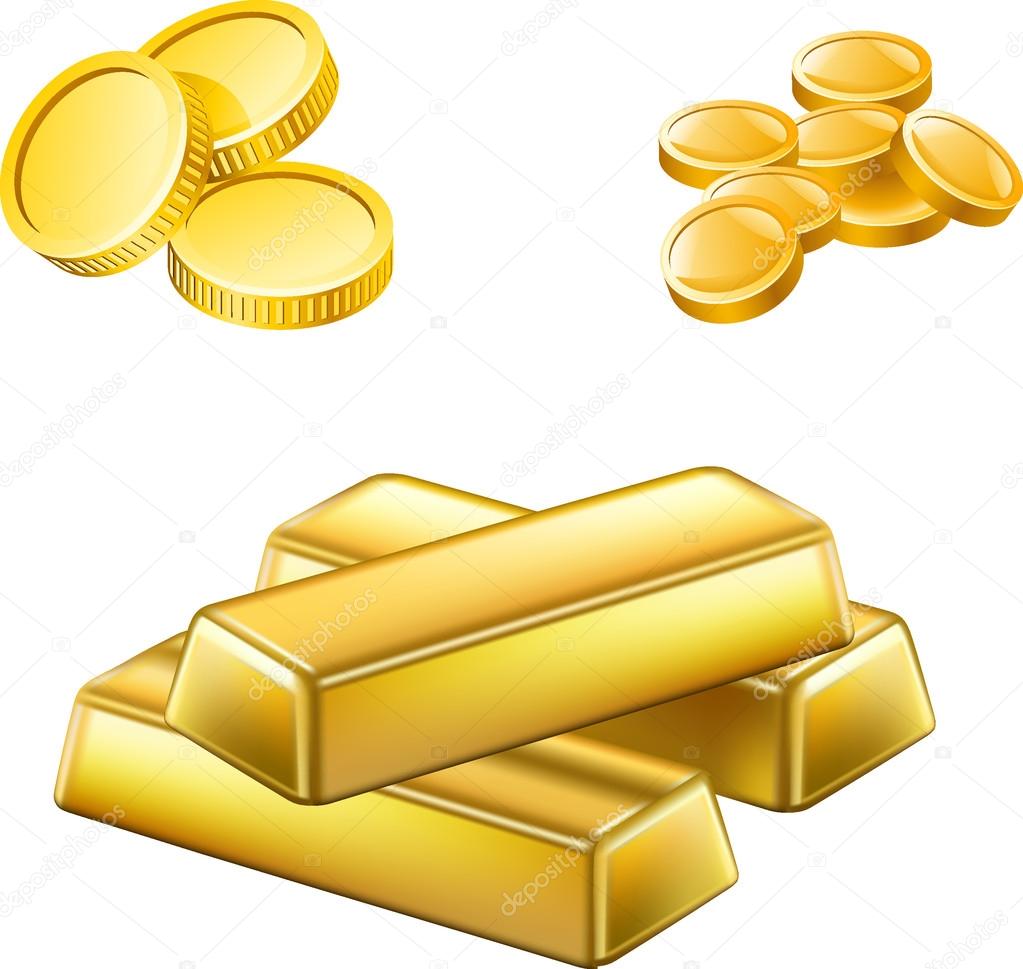 shiny stack of gold bars and gold coins