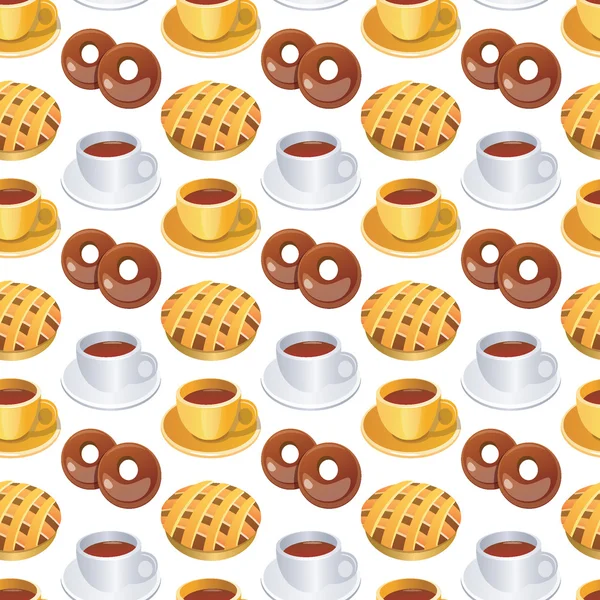 Tazas de café y pasteles vector patrón — Archivo Imágenes Vectoriales