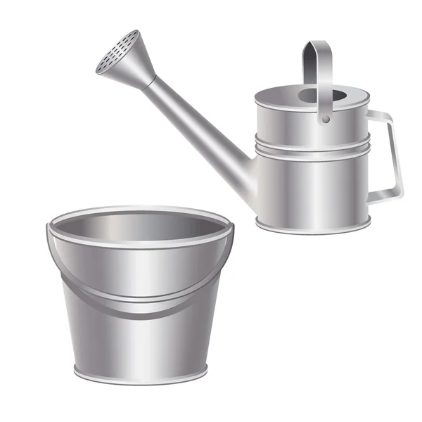 Iron bucket and iron kettle — Stock Vector