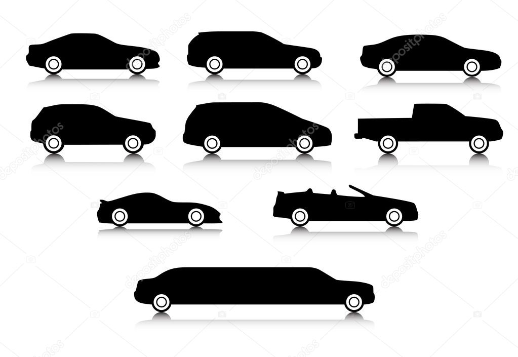 Silhouettes of different body types of a cars