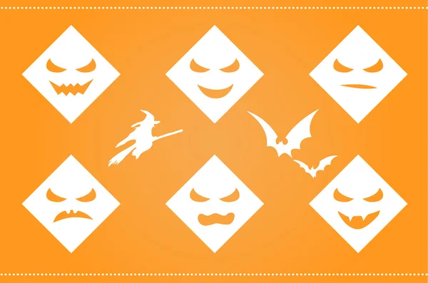 Halloween achtergrond met enge gezichten en silhouetten — Stockvector