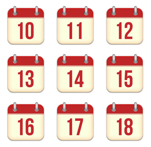 Иконки векторного календаря. от 10 до 18 дней
