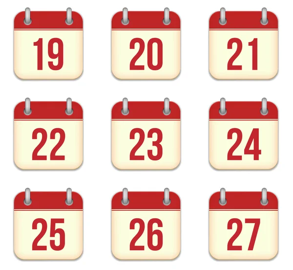 Icone delle app del calendario vettoriale. da 19 a 27 giorni — Vettoriale Stock