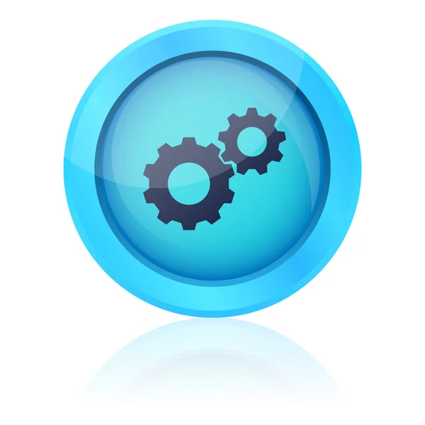 Blue vector button with gearwheel — Stock Vector