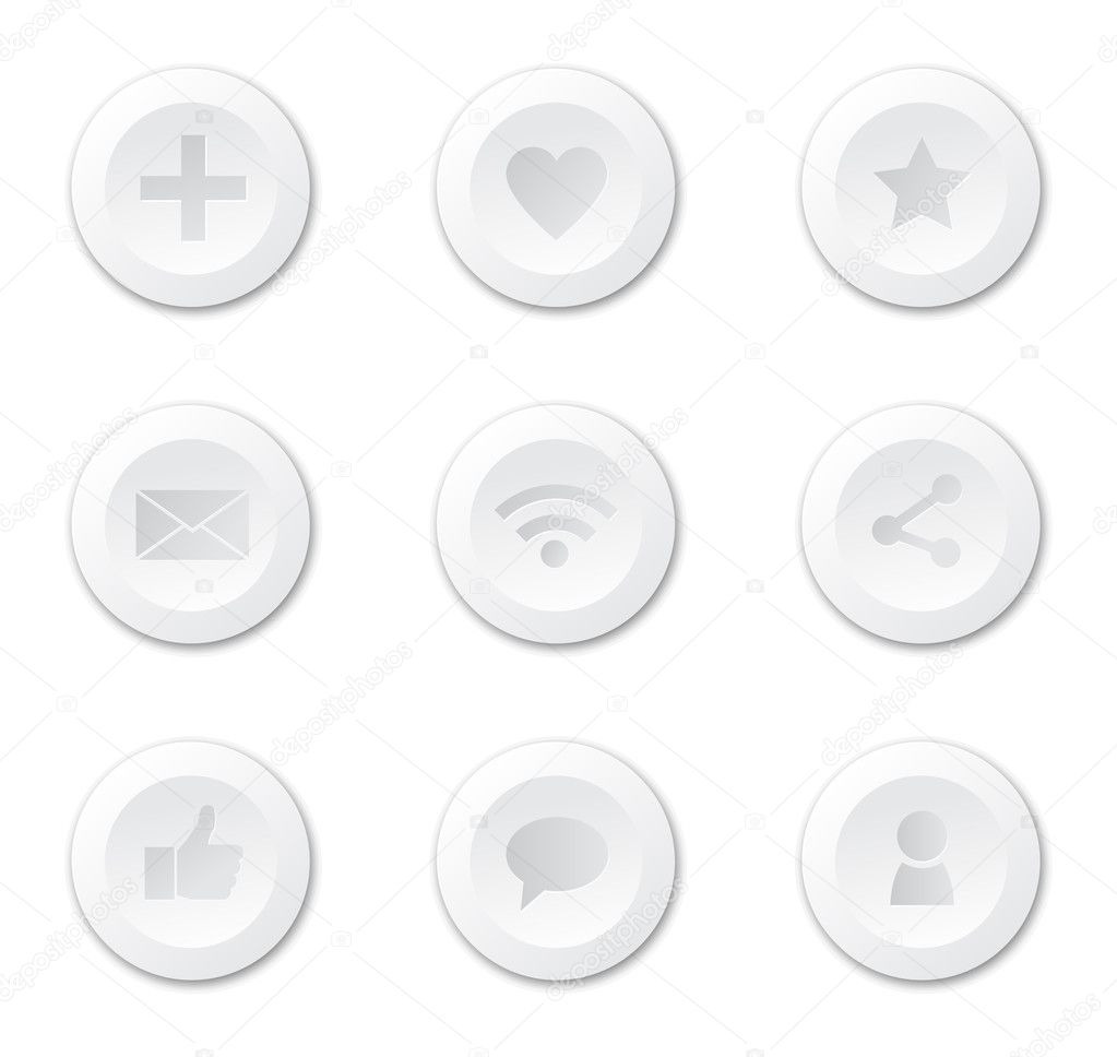 Set of white round internet icons