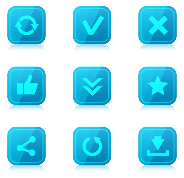 Set of blue internet icons with reflection — Stock Vector