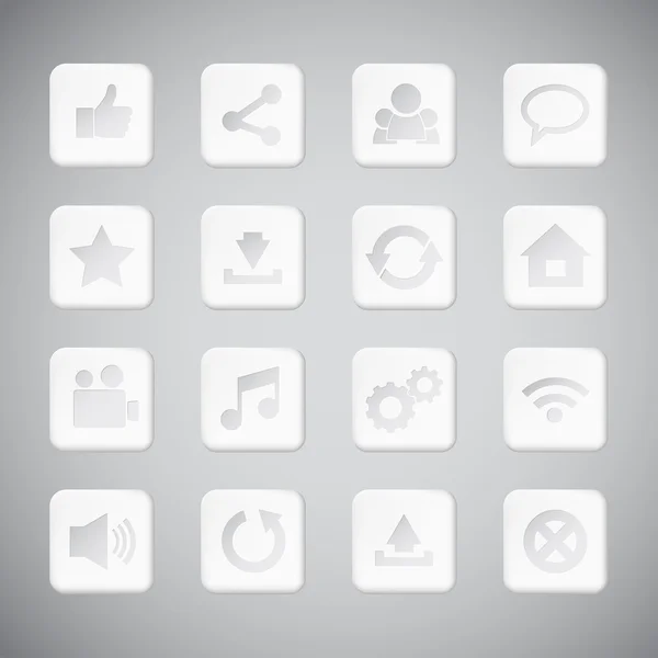 Set of white plastic technology app icons — Stock Vector