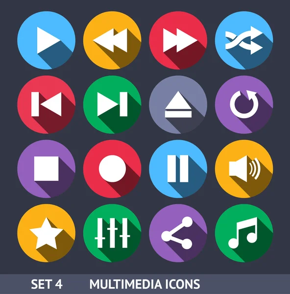 uzun gölge ile multimedya vektör Icons 4 set