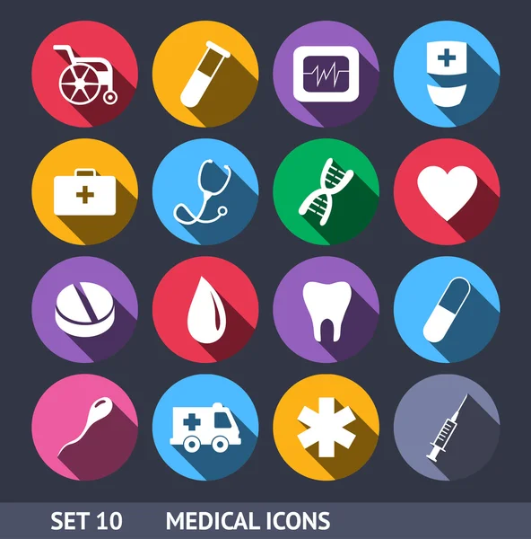 Medical Vector Icons With Long Shadow Set 10 — Stock Vector