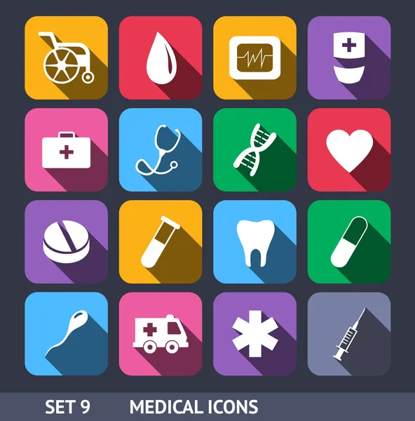 Medical Vector Icons With Long Shadow Set 9 — Stock Vector