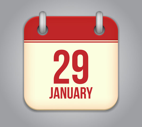 Vector calendar app icon. 29 January