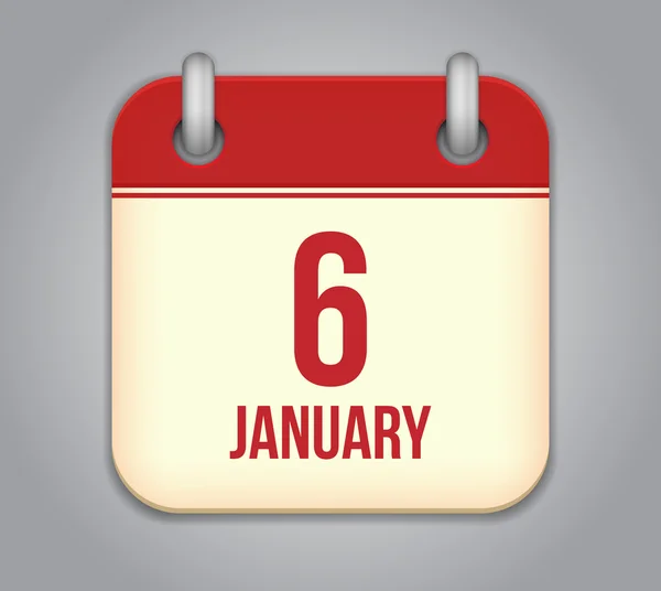 Vector calendar app icon. 6 January — Stock Vector