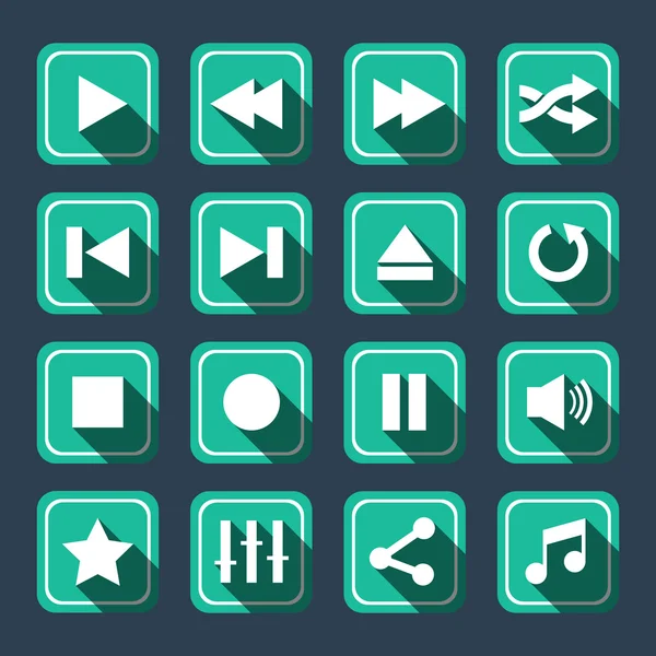 Emerald multimedia vector iconen met lange schaduw — Stockvector