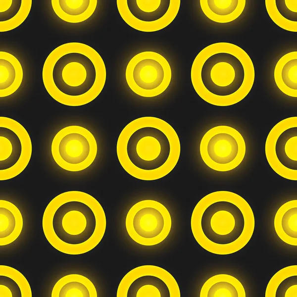 Schwarz und gelb gefärbte Retro nahtlose Vektormuster mit Kreisen — Stockvektor