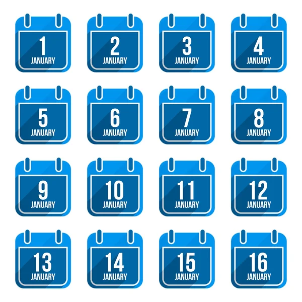 Januari vector flat kalender ikoner med långa skugga. kalenderdagar av året ställa 7 — 图库矢量图片