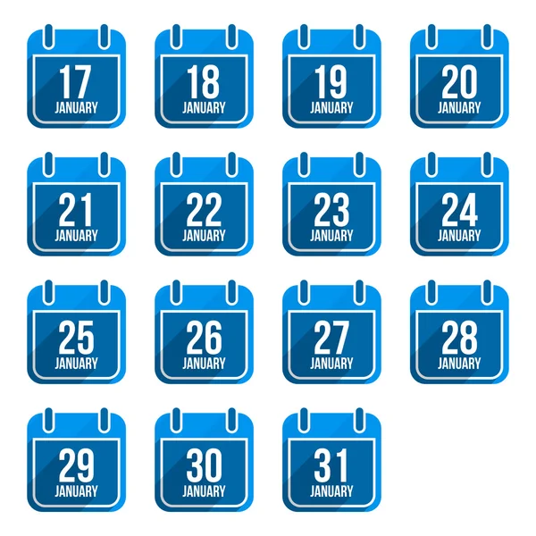 January vector flat calendar icons with long shadow. Calendar Days Of Year Set 8 — Stock Vector