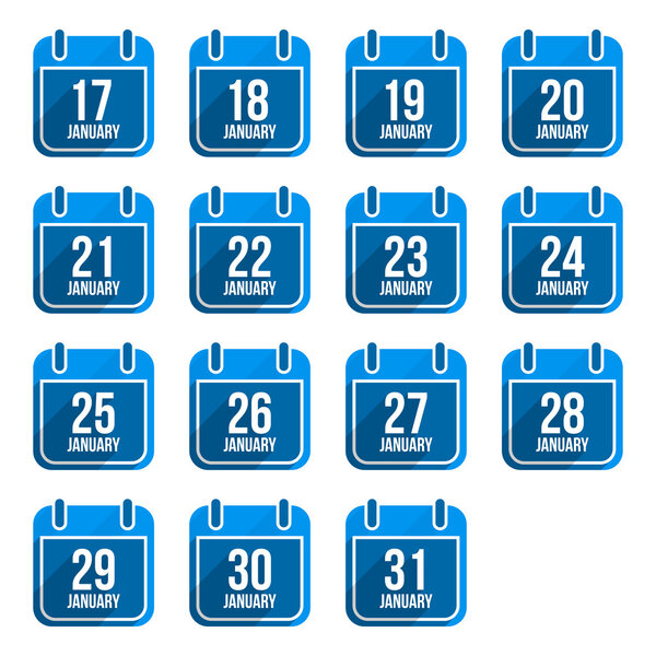 Январские векторные плоские иконки календаря с длинной тенью. Календарные дни года 8
