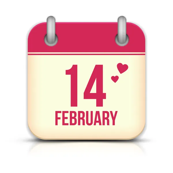 Valentines day calendar icon with reflection. 14 february — Stock Vector