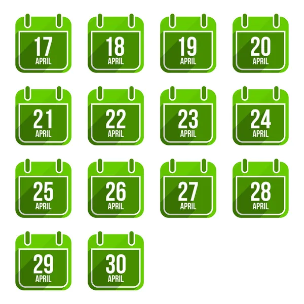 Abril vetor ícones de calendário plano. Dias do ano definido 14 — Vetor de Stock