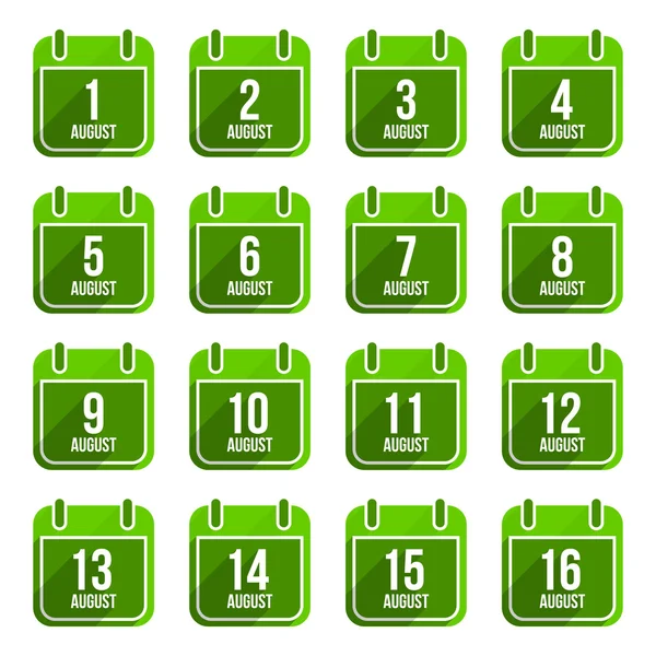 August vector flat calendar icons. Days Of Year Set 21 — Stock Vector