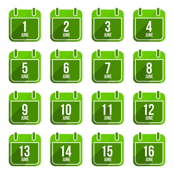 June vector flat calendar icons. Days Of Year Set 17 — Stock Vector