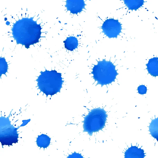 水彩画の抽象的な背景。青いしみとのシームレスなパターン — ストックベクタ