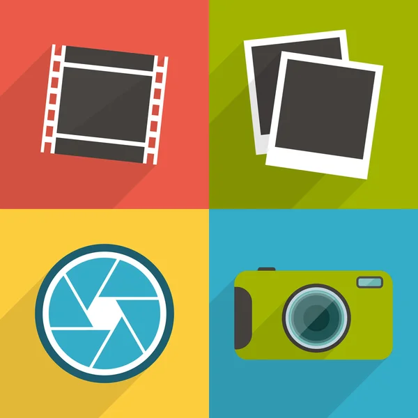 Flat style photography icons with long shadow. Set 3 — Stock Vector