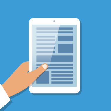 insan eli ile açılan sayfanın sayfa tablet pc tutar.