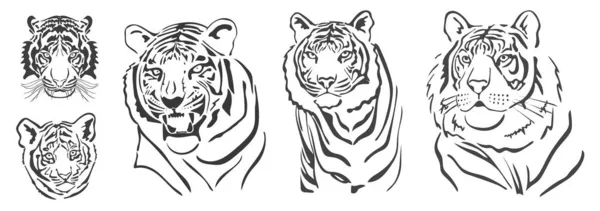 Ensemble de silhouettes Tigers. tigre chinees. 2022. Vecteur — Image vectorielle