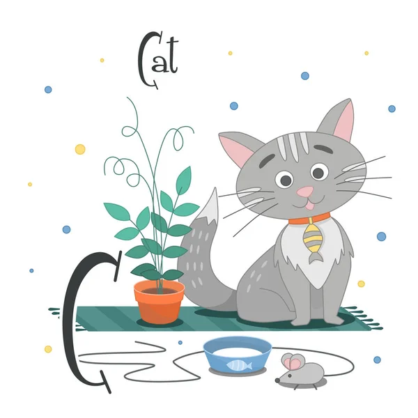 かわいい動物のアルファベット。かわいい漫画猫とマウスのおもちゃ。ベクトル ストックベクター