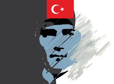 Mustafa Kemal Atatürk (Türkiye Cumhuriyeti 'nin ilk cumhurbaşkanı) Vektör illüstrasyonu. 