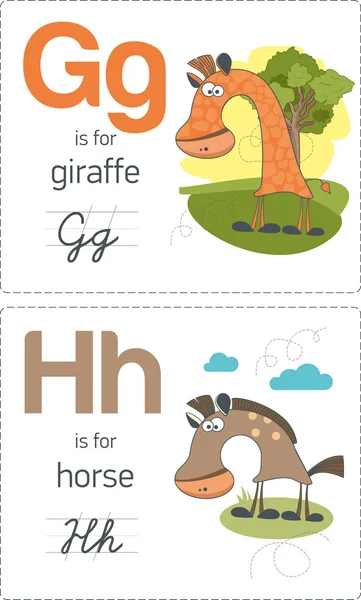 Alphabet avec des animaux. G-H — Image vectorielle