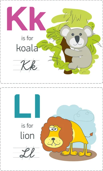 Alphabet with animals. K-L — Stock Vector