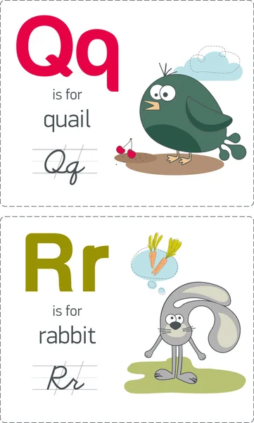 Alphabet avec des animaux. Q-R — Image vectorielle