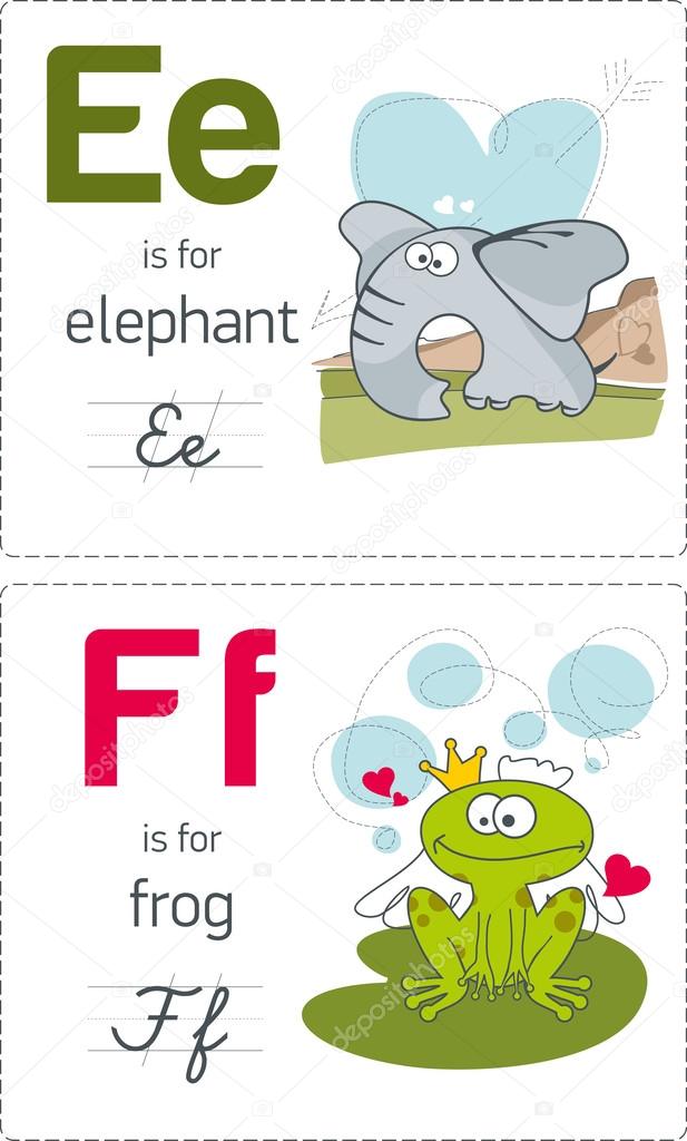 Alphabet with animals. E-F